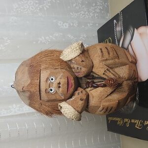 Vintage Midcentury Carved Coconut Monkey W/ Babies Tiki Collectable